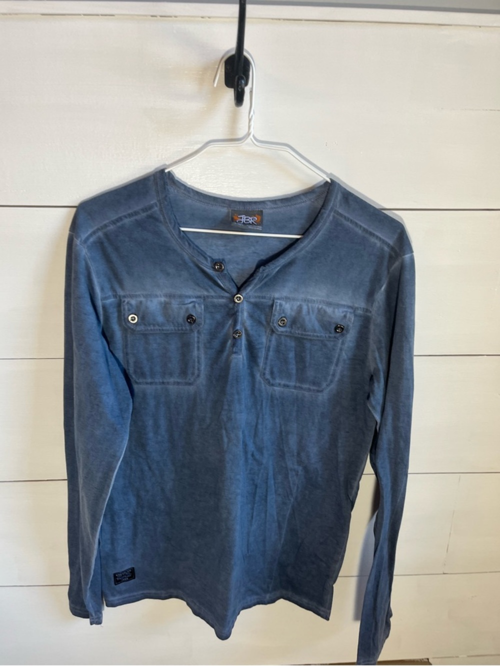Y2K Blue Long-Sleeve Henley Shirt